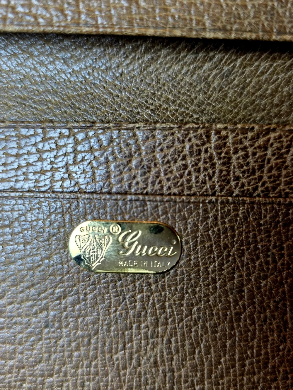 Vintage Gucci Brown Long Leather Wallet with Gold Corner Hardware. Unisex.